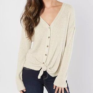 Daytrip Raw Edge Waffle Knit Top